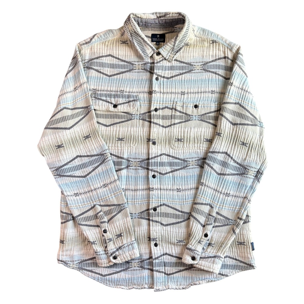 Roark Revival Mens XL Southwestern Aztec‎ Button Down Flannel Shirt Cream Blue